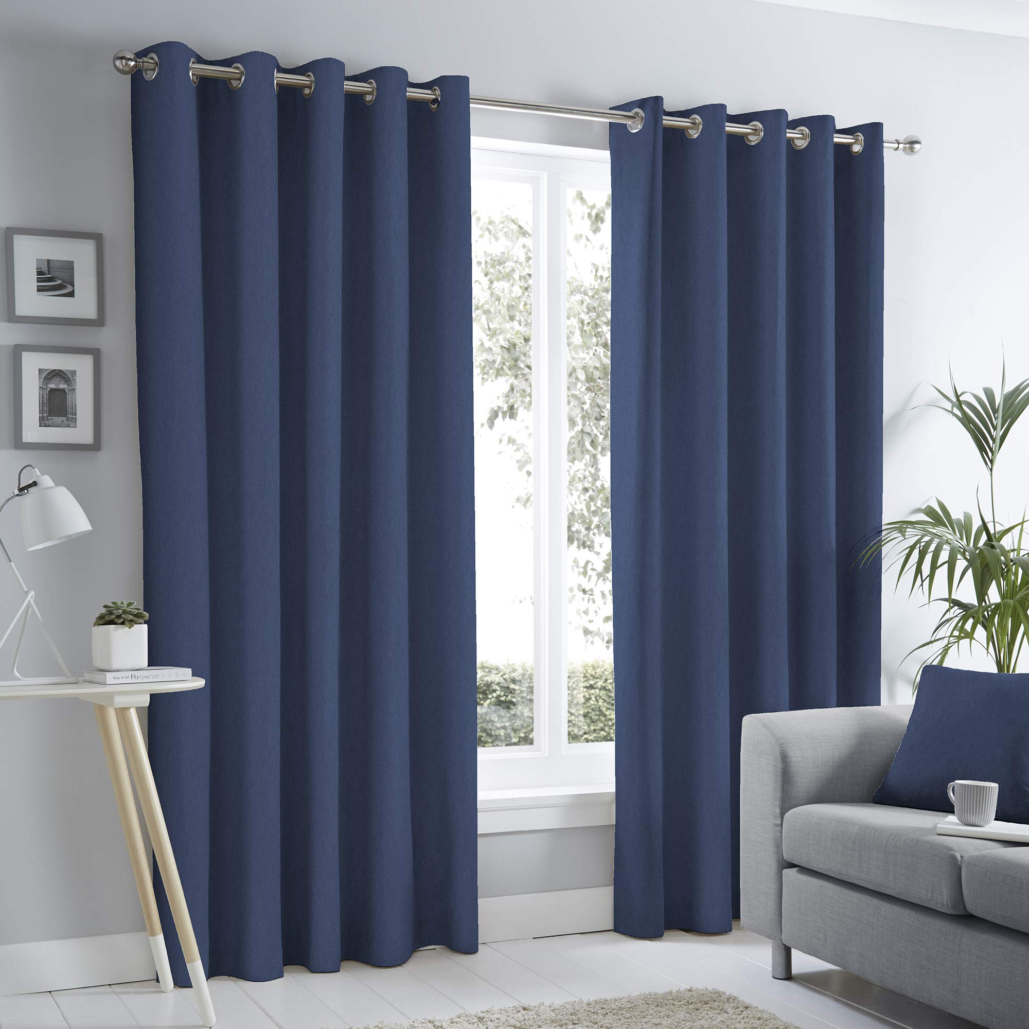 Fusion Sorbonne Eyelet Curtains – Navy Blue, W117 x L183cm (46x72) – 100% Cotton Thermal Drapes, 2 Panels – Bedroom & Living Room Window Treatment