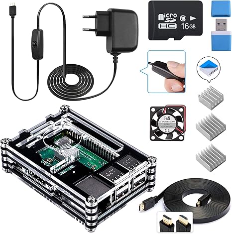 Para Caja Raspberry Pi 3 b+, Smraza Kit para Raspberry Pi 3 b+ con Cargador, Ventilador,