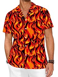 LuckLemocor Mens Flames Button Down Shirt Summer