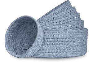 Small Shelf Storage Baskets for Organizing, 6 Pack Round Cotton Rope Bins, Decorative and Cute Woven Baskets for Bedroom and 