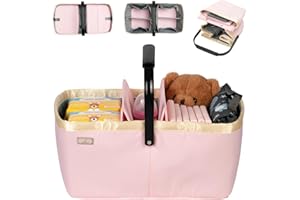 BabbleRoo Diaper Caddy: Large Capacity Diaper Organizer Basket, Perfect for Storing Baby Wipes, Diapers & Baby Essentials. Spacious, Convenient for Parents of Newborn Babies - Pink