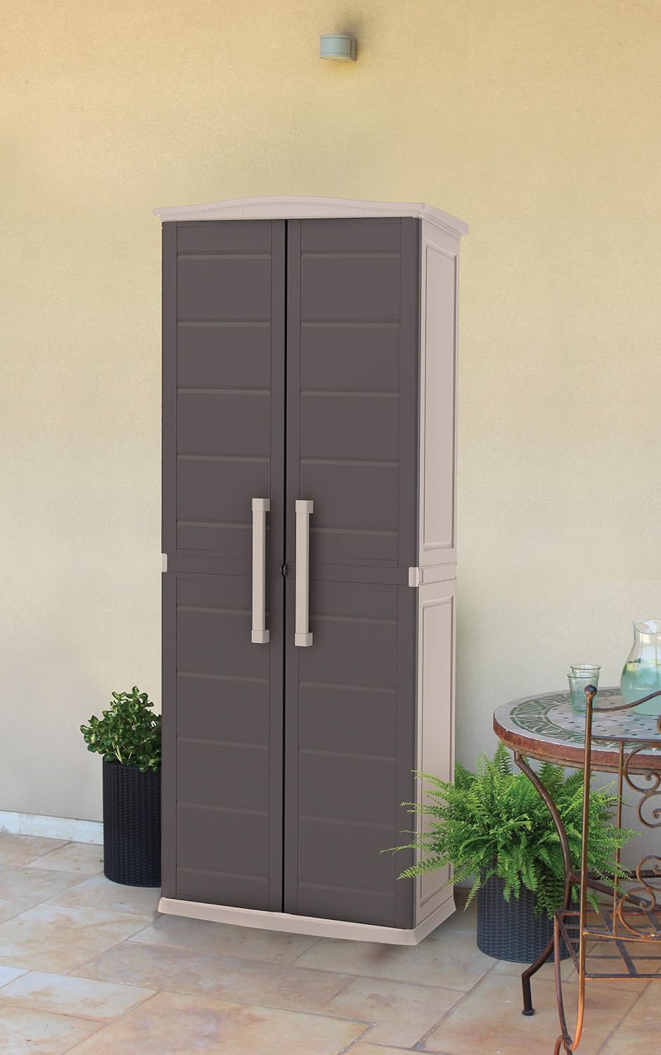 Keter 228852 Boston Tall Outdoor Storage Shed Cabinet Brown Garden Outdoor Dprd Tasikmalayakab Go Id