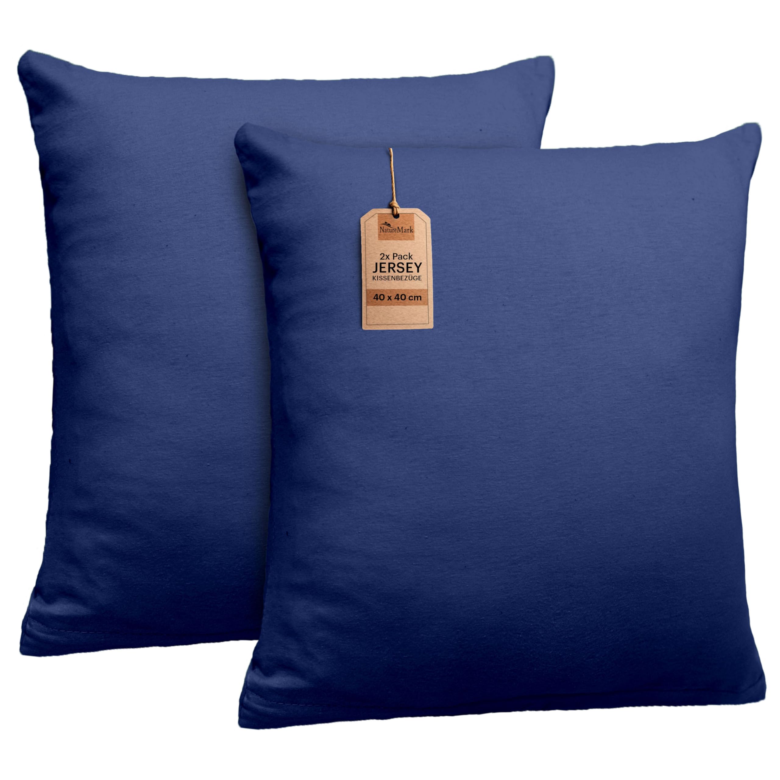NatureMark 2 Pack Jersey Cushion Covers Pillow Cases / Cushion Covers for Body Pillows Neck Cushions Assorted Sizes and Colours öko-Tex, 100% Cotton, navy blue, 40 x 40 cm