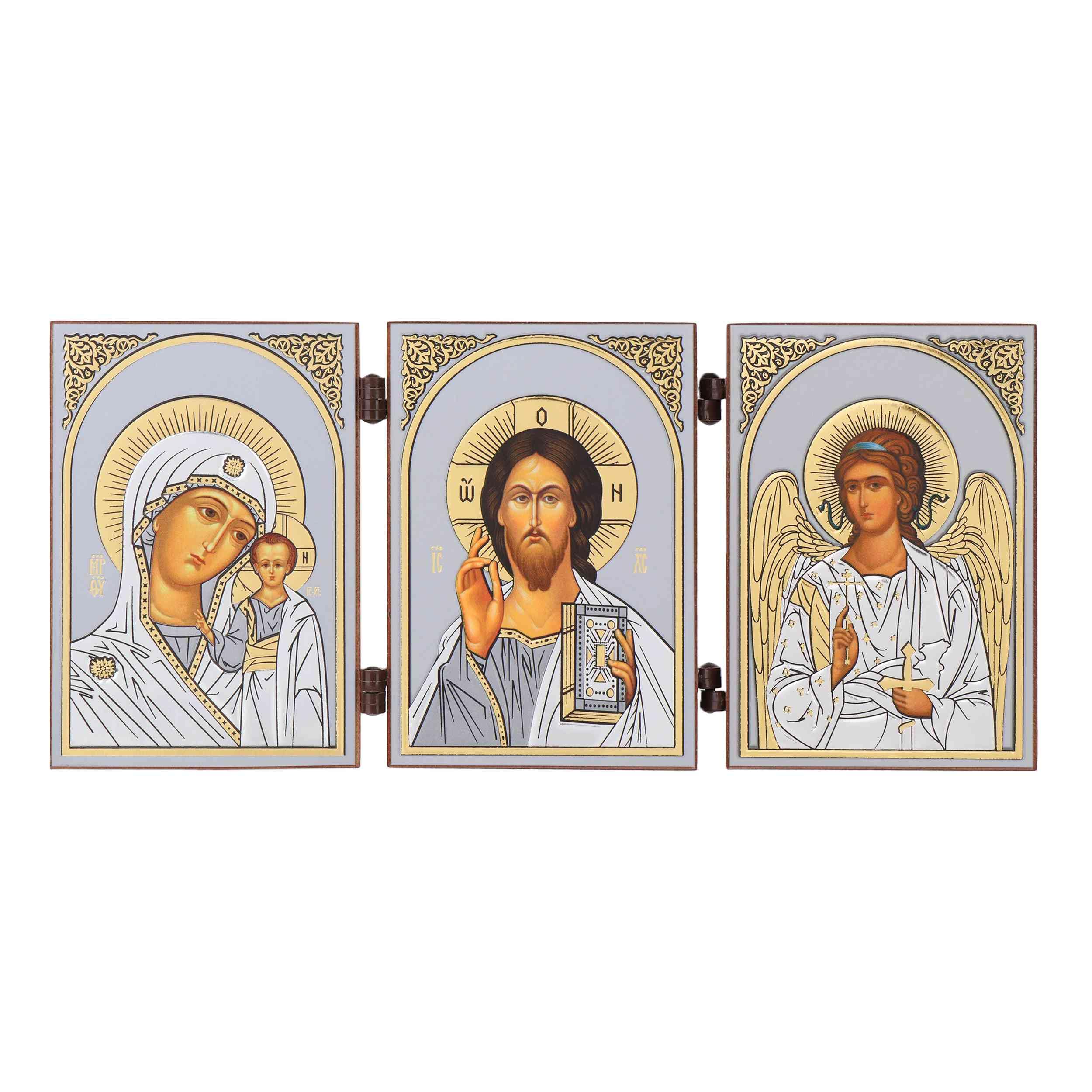 NKlaus - GM of Kazan & Jesus Christ & Guardian Angel - Icon Triptych - 8.5 x 13 cm - Christian 16498