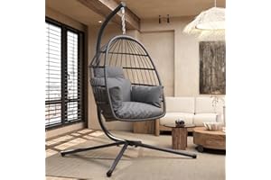 CHINNLUU Oversized Hanging Egg Chair Outdoor Wicker Swing Chair with Stand UV Resistant Cushion 400lbs Capacity for Patio, Garden and Balcony