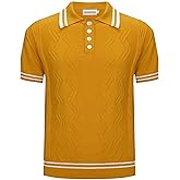 OXKNIT Men’s Knitted Vintage Polo Shirt, 1960s Mod Style Retro Polo Textures Shirt with Double Line Neck