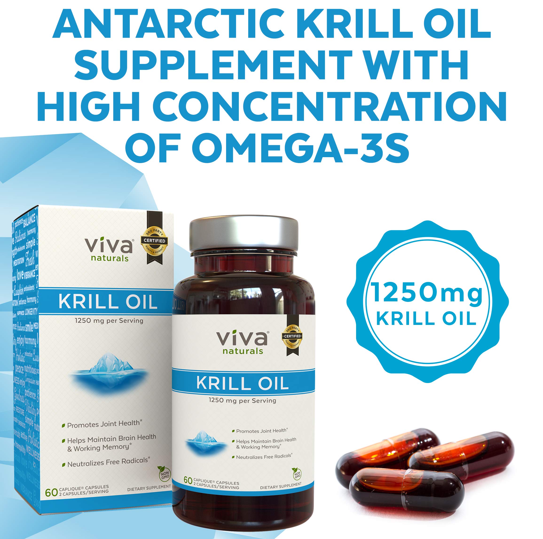 Krill Oil Supplement Antarctic Krill Oil 1250 mg, Crill Oil Omega 3