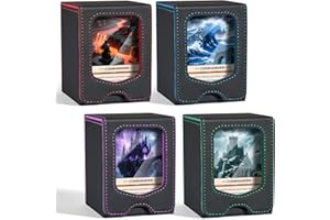 Fabmaker 4 Pack Deck Box for MTG Commander, (patent Pending) Magnetic Trading Card Storage Box with Commander Display, Fits 100 Double-Sleeved Cards, Card Box Compatible for Magic the Gathering, TCG