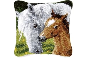 MLADEN Latch Hook Kit Pillow Cover DIY Crochet Yarn Kits Hooking Pillow Cover for Adults and Kids 17" X 17" (Horses)