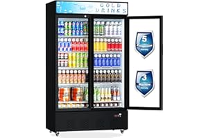 FREEZLABS Commercial Beverage Refrigerators Glass Door Refrigerator Commercial with LED Light, 40 Cu.ft and 10 Shelves, Display Refrigerator for Cafe Restaurant Store Bar, ETL/NSF Approved, 3-years Warranty