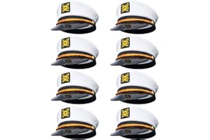 SGBETTER 8 Pieces Captain Hats Adjustable White Sailors Navy Marine Admiral Caps for Yacht Theme Party Costume Accessory