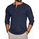 Ekouaer Mens Henley Long Sleeve Shirts Waffle T-Shirt Lightweight Thermal Undershirts S-XXL