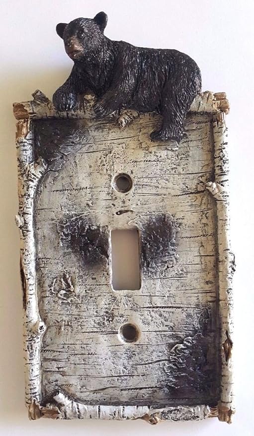 Black Bear Light Switch Plate Cover Western Lodge Cabin Home Decor