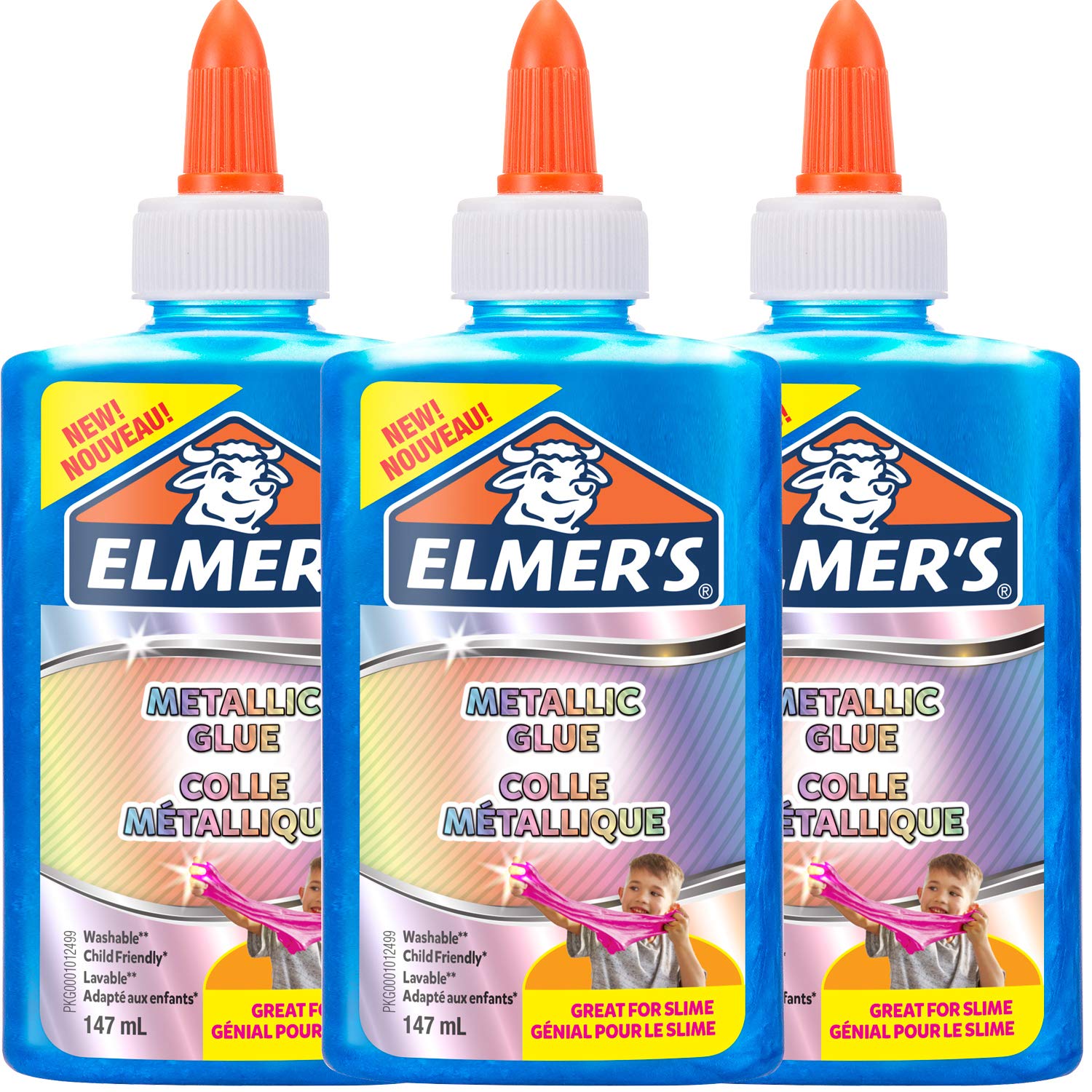 Elmer's Metallic PVA Glue | Blue | 147 mL | Washable & Kid Friendly | Great for Making Slime | Washable & Kid Friendly | 1 Count