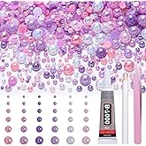 Flatback Pearls for Crafting, 60g Mixed Pink Purple White Nail Half Pearls and Gems, 3/4/5/6/8/10mm Half Round ABS Flatback Pearl Gems Bedazzling for Nails DIY Shoes Clothes Bags