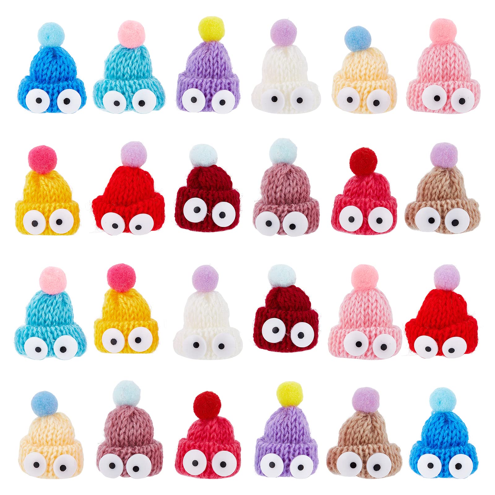 SUNNYCLUE 40Pcs Mini Knitting Hats Christmas Cute Knit Small Wool Yarn Hat Bobble Hats Mini Hats for Crafts Jewellery Making Santa Hat Caps Xmas Ornament Art and Craft Decor Random Color Adults