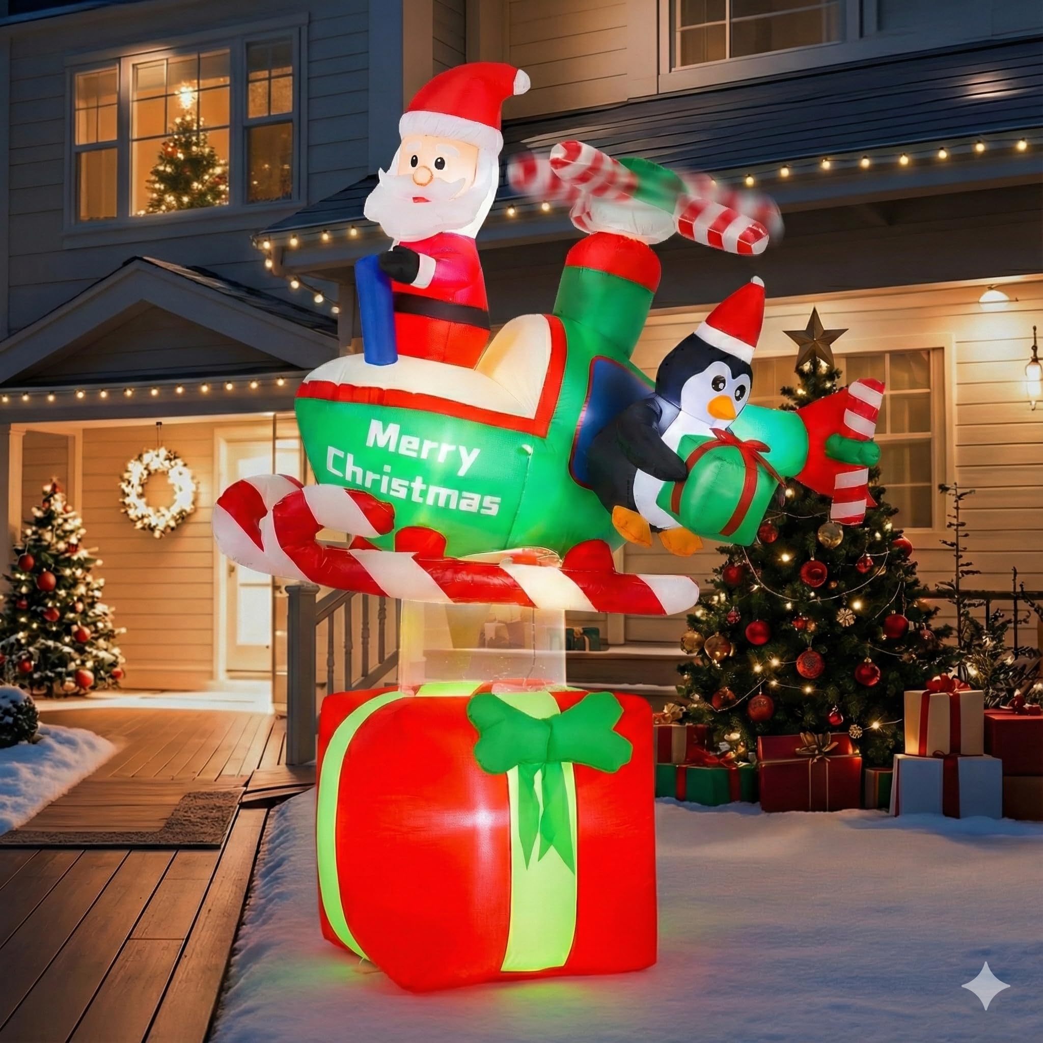 Photo 1 of 7FT Christmas Inflatables Decorations, Outdoor Santa Helicopter Decoration, Giant Blow Up with with Built-in LED Lights for Yard Garden Lawn Holiday Decor