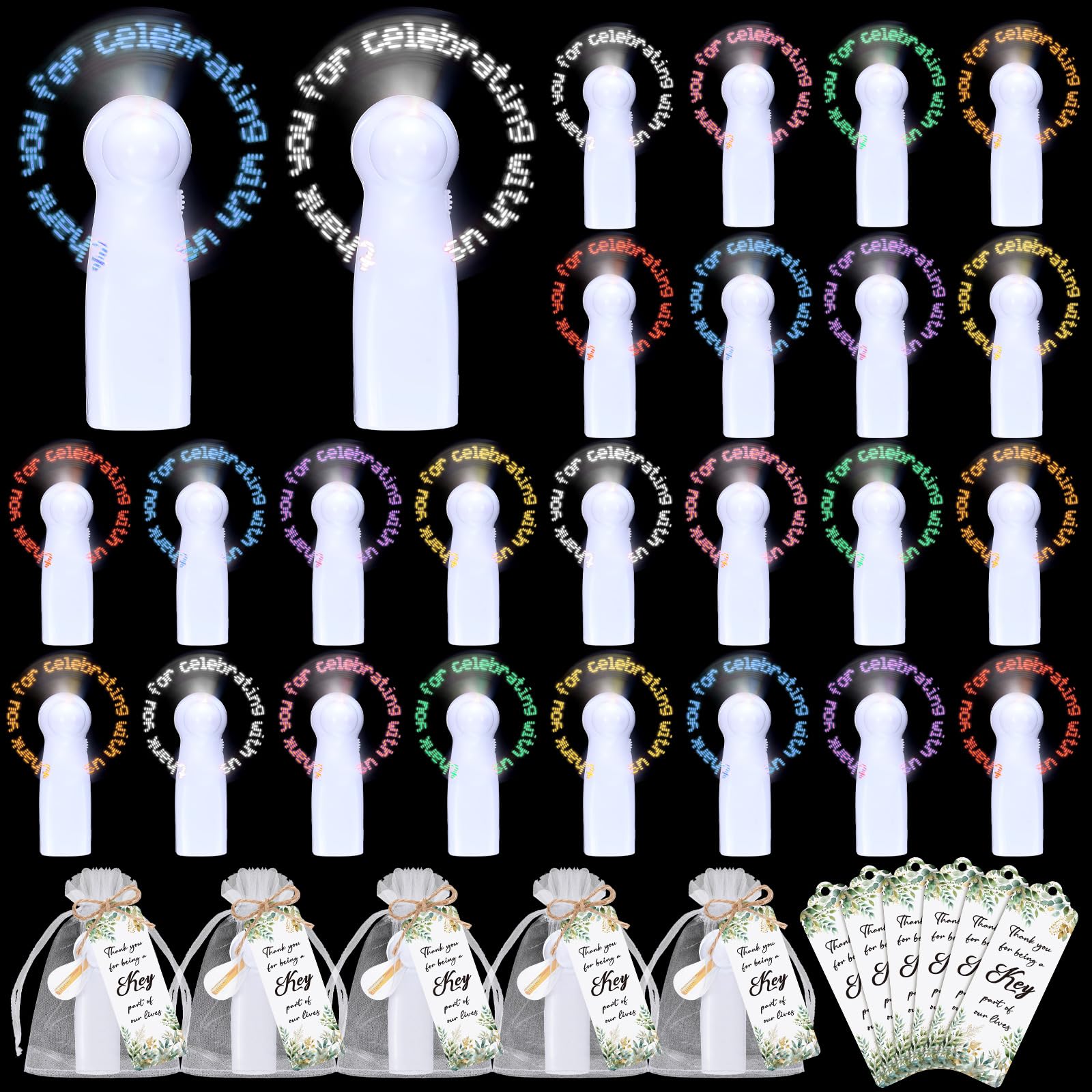 Photo 1 of BATTERRIES NOT INCLUDED -------------------------------------------------------Retisee 32 Set Mini Portable Handheld Fans Bulk for Wedding Guest LED Battery Fans with Bags and Cards Thank You for Celebrating with Us Gifts for Summer Wedding Bridal Shower 