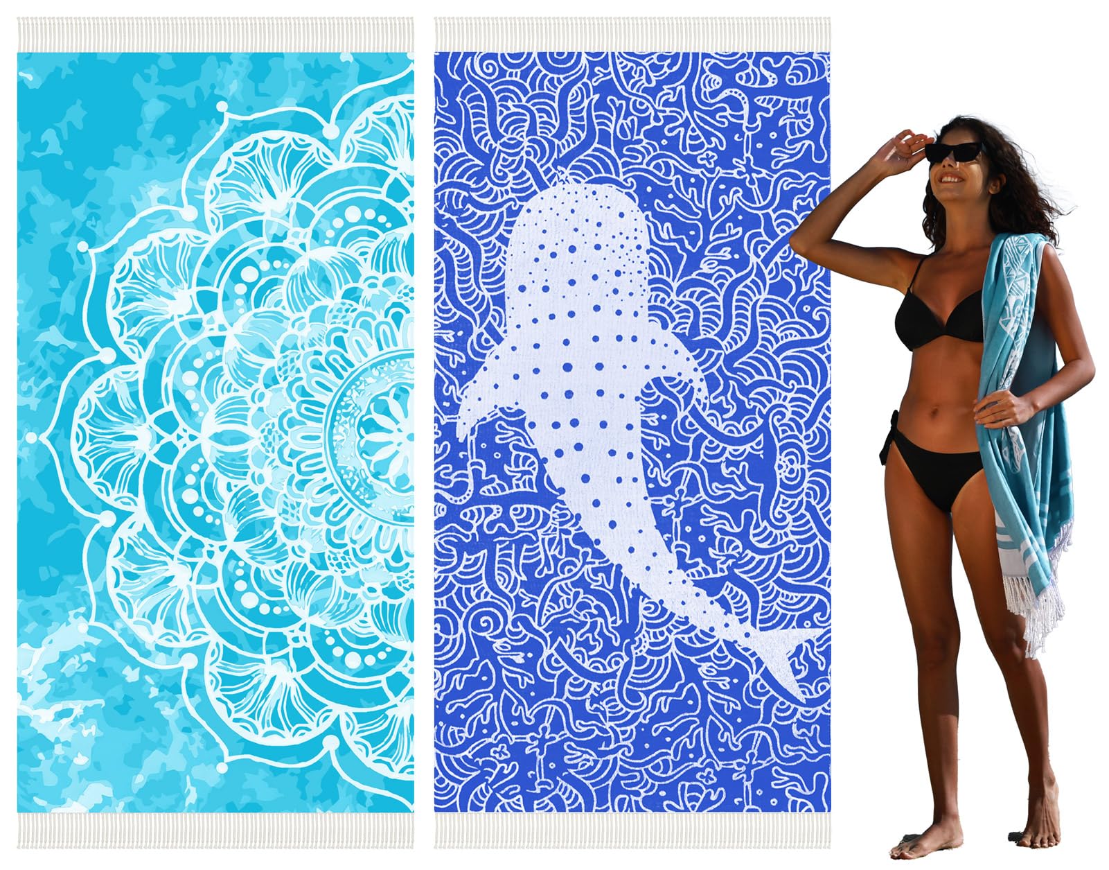 Photo 1 of 2 Pack Turkish Beach Towel Quick Dry Absorbent Cotton Lightweight Thin Bathroom Bath Pool Swim Towels Extra Large Oversized Sand Free Beach Accessories Essentials Stuff Cloud Adults Gift