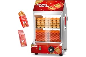 WantJoin Commercial Hot Dog Steamer, 2 Tiers Electric Hot Dog Steamer with Bun Warmer 27 L/24.52 QT, with Visuable Glass Slide Doors and Clip, suit for 175 Hot Dogs and 40 Buns, 1200W