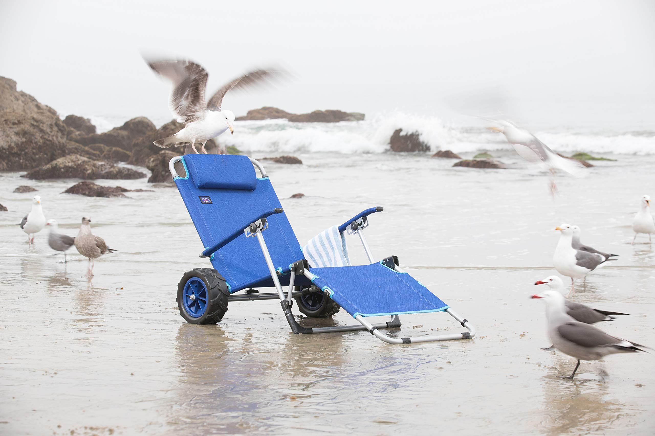 Mac Sports 2-in-1 Beach Folding Lounge Chair with Lock for Tanning Outdoors Sunbathing | Sun Chair, Tanning Chair, Portable, Lightweight, Lounger for Patio, Collapsible with All-Terrain Wheels | Blue