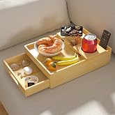Couch Cup Holder 7-in-1 Couch Tray Sofa Side Table with Push-Pull Drawer