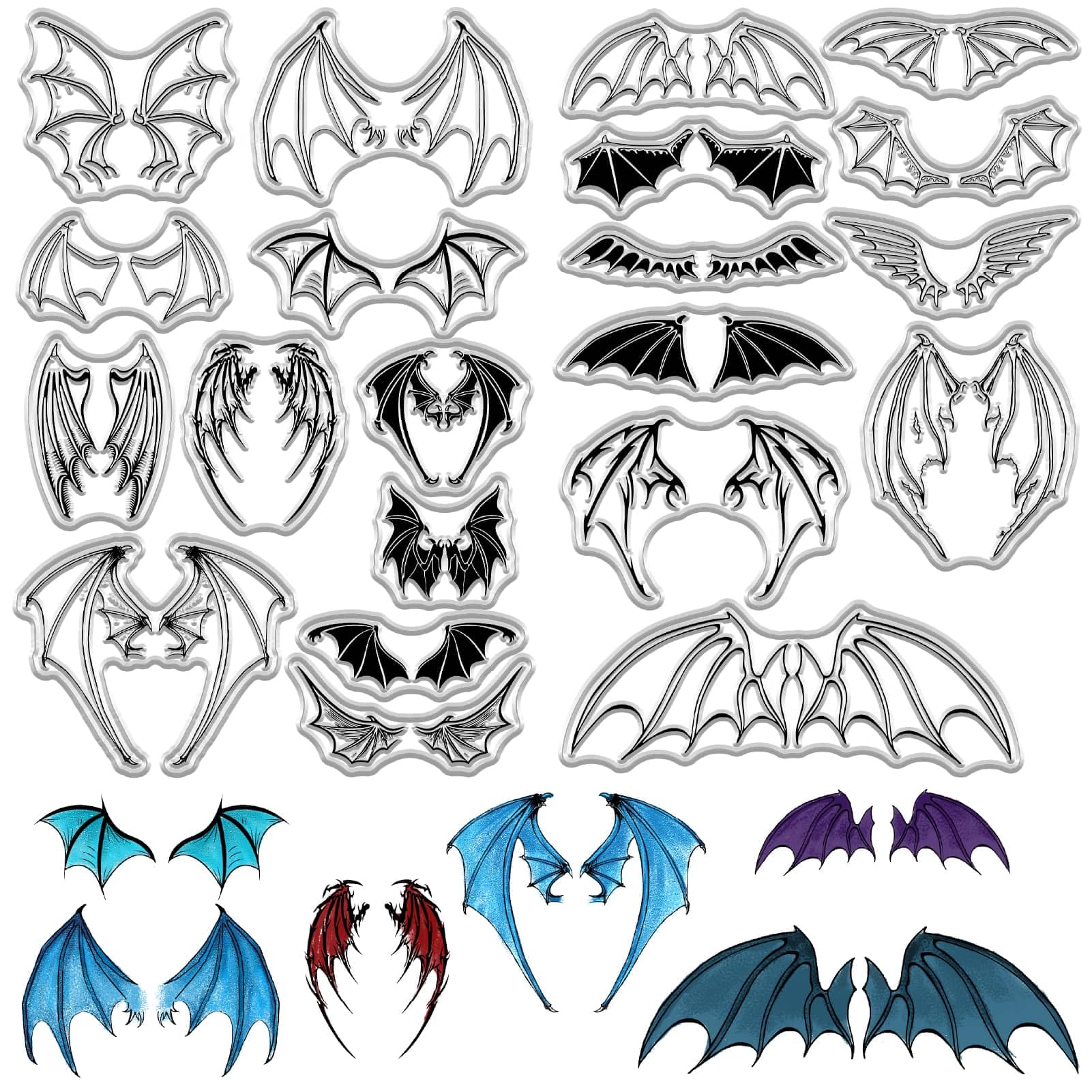 CRASPIRE 2 Styles Wing Clear Rubber Stamps Devil Wings Vintage Reusable Transparent Silicone Stamp Seals for DIY Scrapbooking Halloween Journaling Card Making Decor Photo Album Decorative