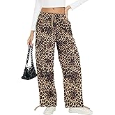 YIPINK Women's Camo Cargo Pants Wide Leg Trousers Baggy Y2K High Waist Pants with Drawstring Pockets Streetwear