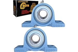 SGTR 2 Pack Heavy Duty UCP207-20 Pillow Block Bearing, 1-1/4 inch Bore, Special Safety Seal, Industrial Grade, Self-Alignment, Chrome Steel Bearing Units, Solid Cast Iron Units
