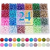 XSEINO About 1200PCS 6mm Glass Beads Bracelet Making Kit,24 Colorful Nature Series Colorful Crystal Beads for Bracelet and Jewelry Making and DIY Crafts,Friendship Bracelets