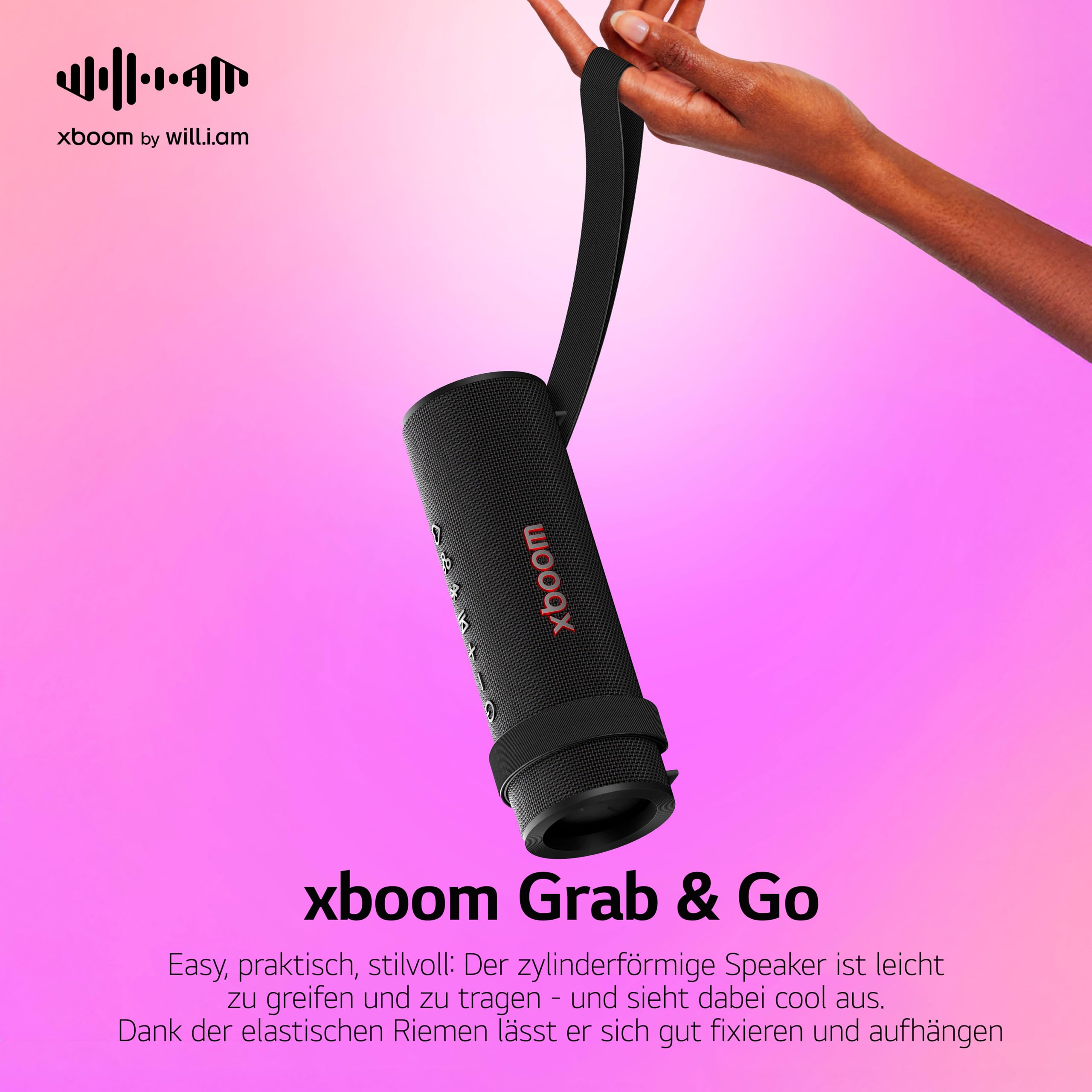 LG xboom Grab by will.i.am, tragbarer Bluetooth-Lautsprecher (Signature Sound, IP67, bis zu 20 Std. Akkulaufzeit), Schwarz [Modelljahr: 2025] 6