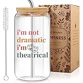 MOREYUYEE Theater Glass Cup Gifts for Women, Musical Theater Gift for Directors, Actors, Music Teachers, Students, Musicians on Birthday Christmas, 16 Oz Drinking Glass with Bamboo Lid and Straw -m49