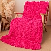 Extra Soft Faux Fur Throw Blanket 50"x60" - Reversible Fluffy Shaggy Double Layer Plush for Couch Sofa Bed, Solid Fuzzy Long Hair Microfiber Comfy Decorative Cozy, Hot Pink