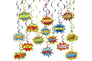 SUNNY SEAT Superhero Party Supplies Decorations 30 Pack Foil Ceiling Hanging Swirls Streams Party Banner Decor for Kids Adults Fashion Hero Birthday Celebrating Party Events Baby Shower Room Wall Decor 30 Counts
