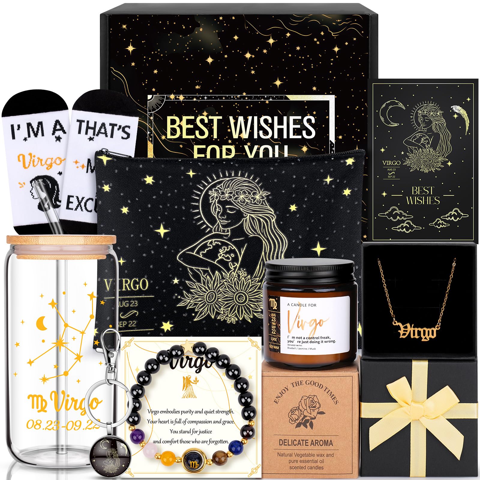 Photo 1 of 12PCS Virgo Birthday Gifts for Women-Virgo Zodiac Gifts for Women, Mom, Wife, Self Care Package,Get Well Soon, Mother's Day Baskets Birthday Astrological Baskets