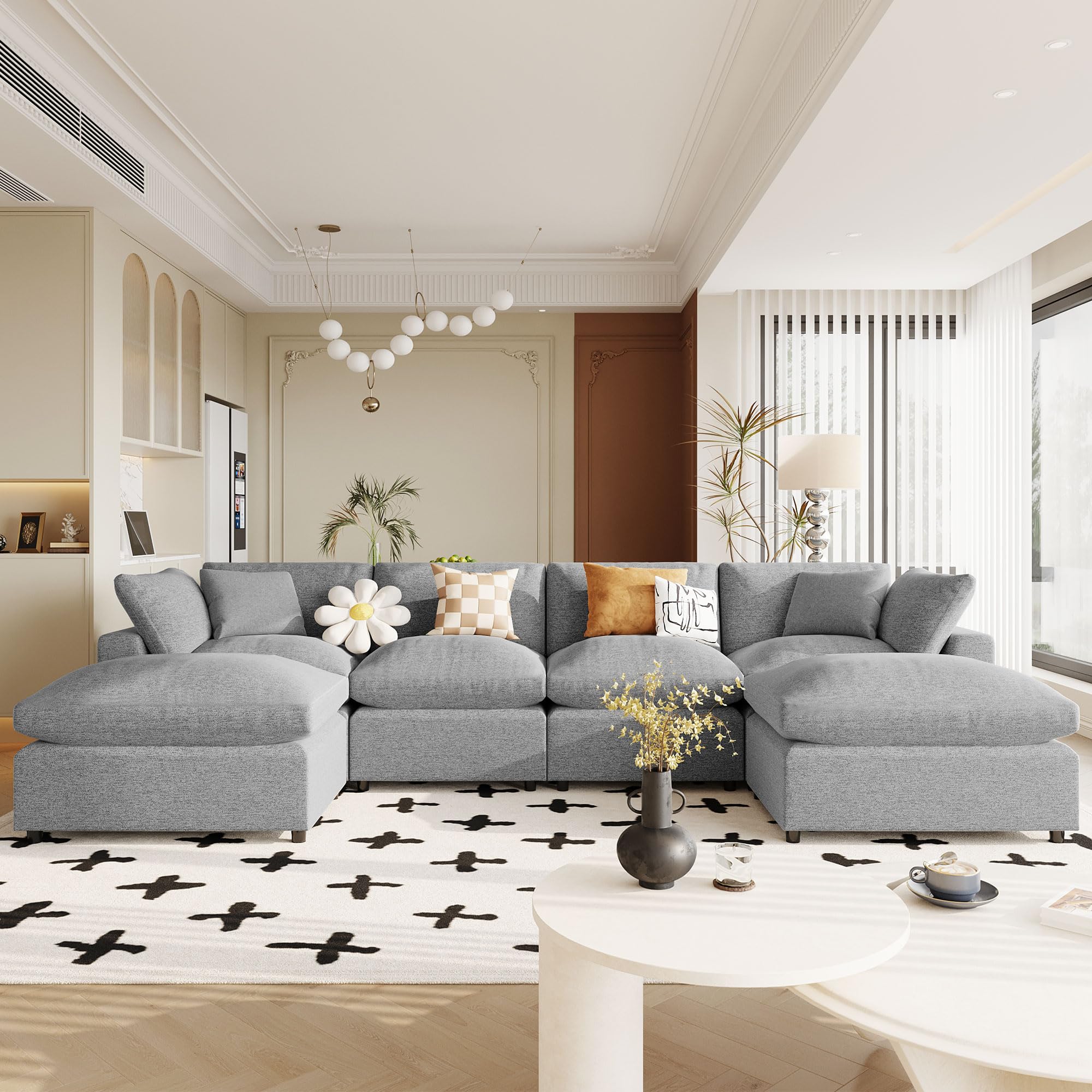 Evedy U Shaped Modular Sectional Sofa with Wide Chaise Lounge ...