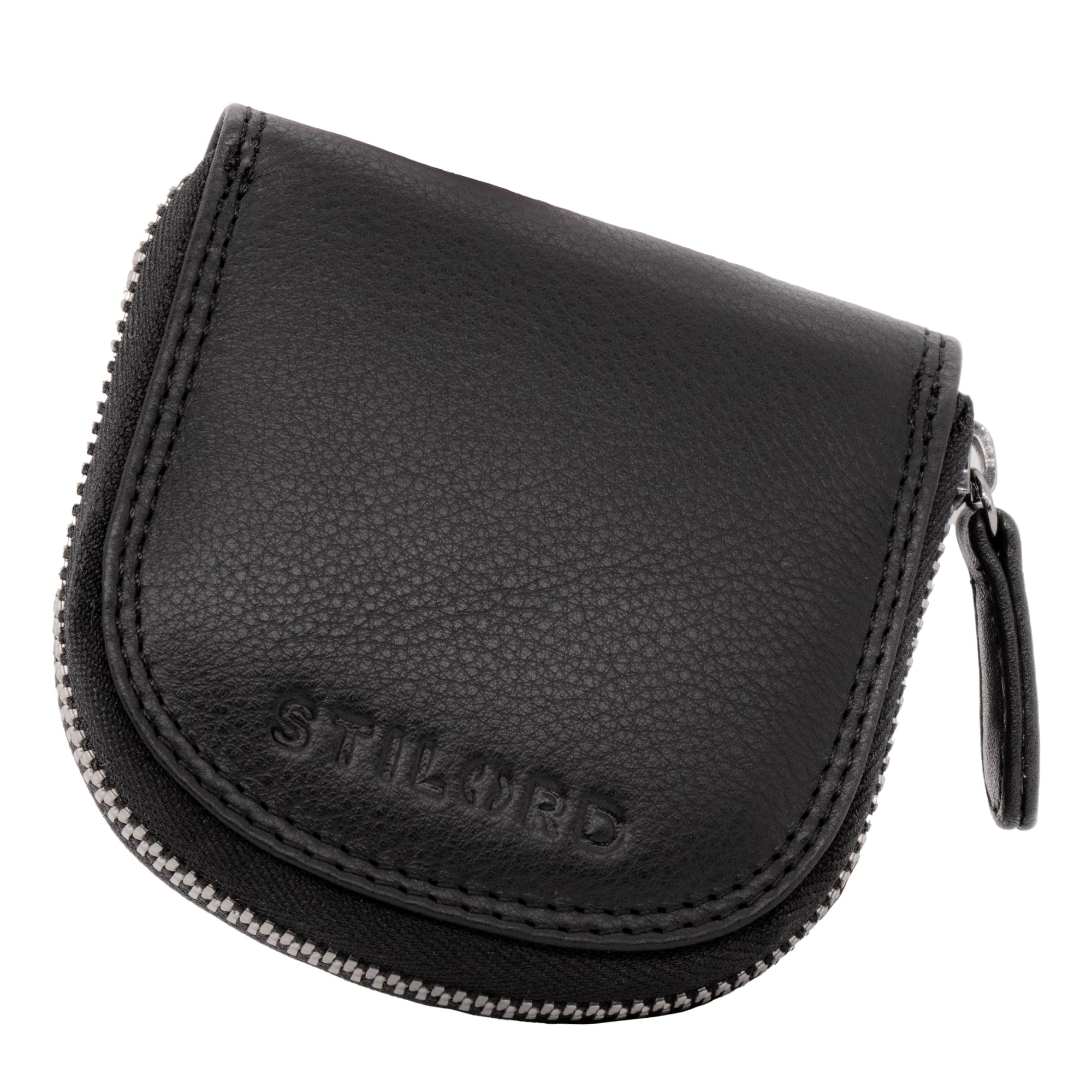 STILORD "Cash" Mini Leather Coin Purse for Men Women Leather Change Wallet Small Money Pouch Pocket in Genuine Leather Colour:Black