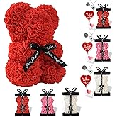 KZEBRA Rose Bear Xamas Gift for Girlfriend, Forever Rose Preserved Flowers Cub for Her Valentines Day, Wedding, Mothers Day, Date, Birthday and Anniversary with Transparent Box