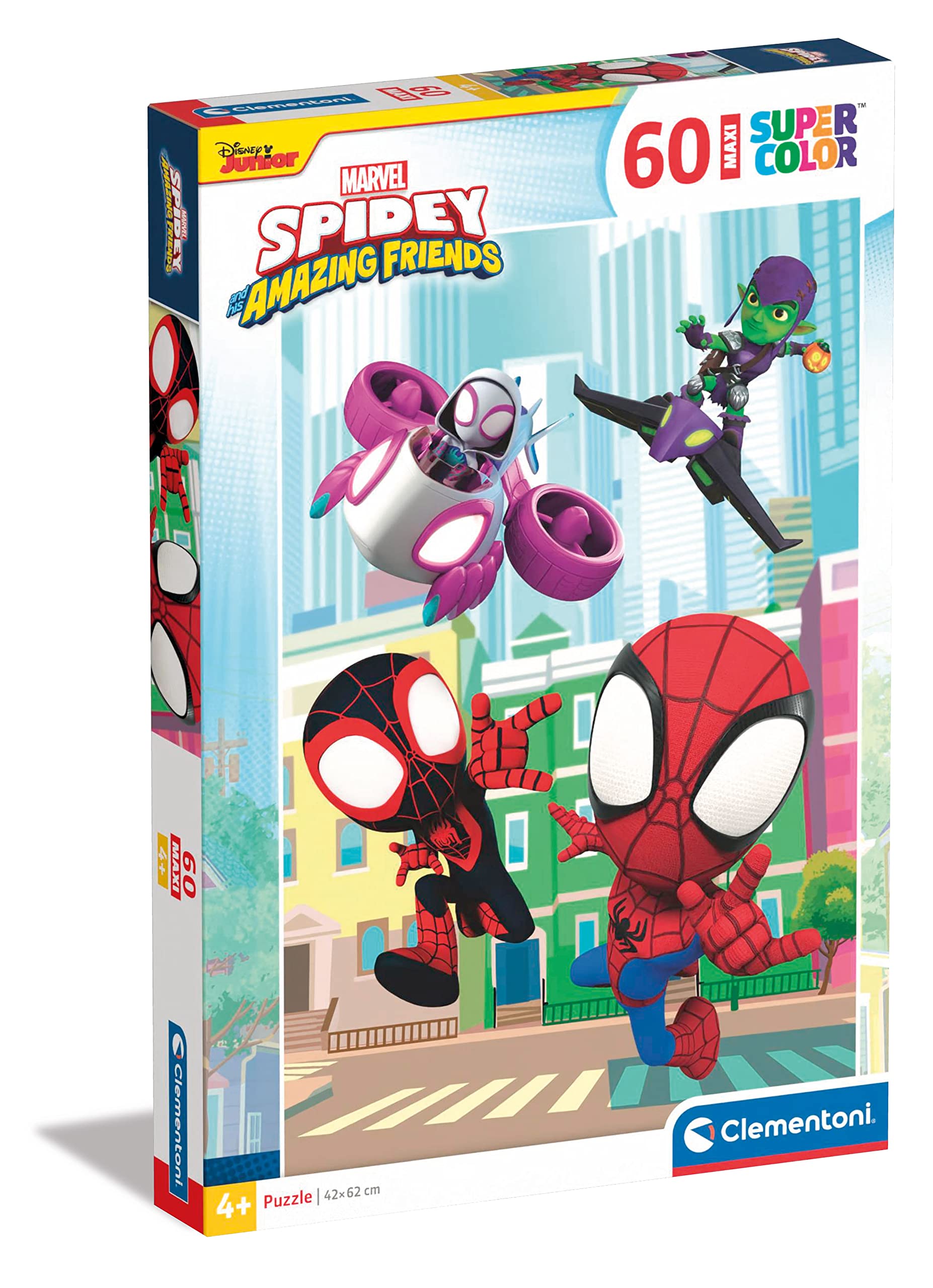 Clementoni - 26476 - Supercolor Puzzle - Marvel Spidey & His Amazing Friends - 60 Maxi Pieces, Jigsaw Puzzle For Kids Age 4, Puzzle Cartoon, Made In Italy