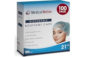 Medical Nation 21" Disposable Bouffant Caps | Pack of 100, Blue | Hairnets, Non-Woven, Non-Pleated Head Hair Covers |For Medical, Labs, Nurse, Tattoo, Food Service, Hospital, Cooking - Size 21" Blue