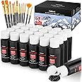 Caliart Black Acrylic Paint With 12 Brushes, 24 Balck Paints (59ml, 2oz) Art Craft for Artists Kids Students Beginners & Painters, Aesthetic Cute Preppy Stuff School Supplies, Canvas Ceramic Rock Painting Art Supplies Kit Mothers Day Gift for Mom