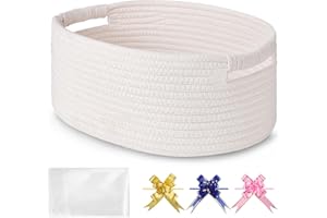 BOSROTY Small Woven Basket with Gift Bags and Ribbons, Empty Gift Basket, Basket for Gifts, Gift Basket for Women Men, Shelf Baskets, Small Cat Dog Pet Toy Basket, 13”x 9”x 5.5”, White