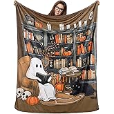 SmoothNovelty Book Lovers Gifts Throw Blanket 60 x 50 Inch Reader Blankets Book Club Horror Gifts Basket Stuffers for Women Bookworm Bookish Librarian Reading Basket(Ghost)