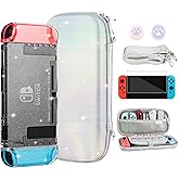 FANPL Glitter Case bundle for Nintendo Switch Accessories, Rainbow Sparkle Carrying Cover for Switch & Joy Con Controller with Hard Protective Skin and Screen protector, 2 Thumb Grips, Shoulder Strap