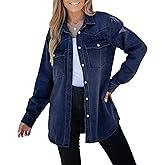luvamia Long Denim Jacket for Women Lightweight Trendy Jean Button Down Shirts Jackets Oversized Shackets with Pockets