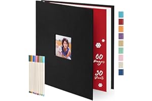COLEMOLY Large Scrapbook Photo Album Self-Stick 60 Pages Black Linen Hardcover Magnetic Picture Book for 2x3 3x5 4x6 5x7 6x8 8x10 10x12 Pictures (13x12.6inch) with 10 Metallic Pen