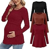 Cutecrop 3 Pack Women Maternity Tops Long Sleeve Pregnancy Shirts Double Front Layer Nursing Breastfeeding Postpartum Clothes