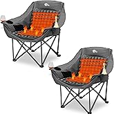 Bolosy 2 Pack Heated Camping Chair Oversized XL Camping Chairs for Adults Heavy Duty Outdoor Folding Chairs Padded Portable Lawn Chairs Camp Chairs with Cup Holder (Battery Not Included) Gray Plaid