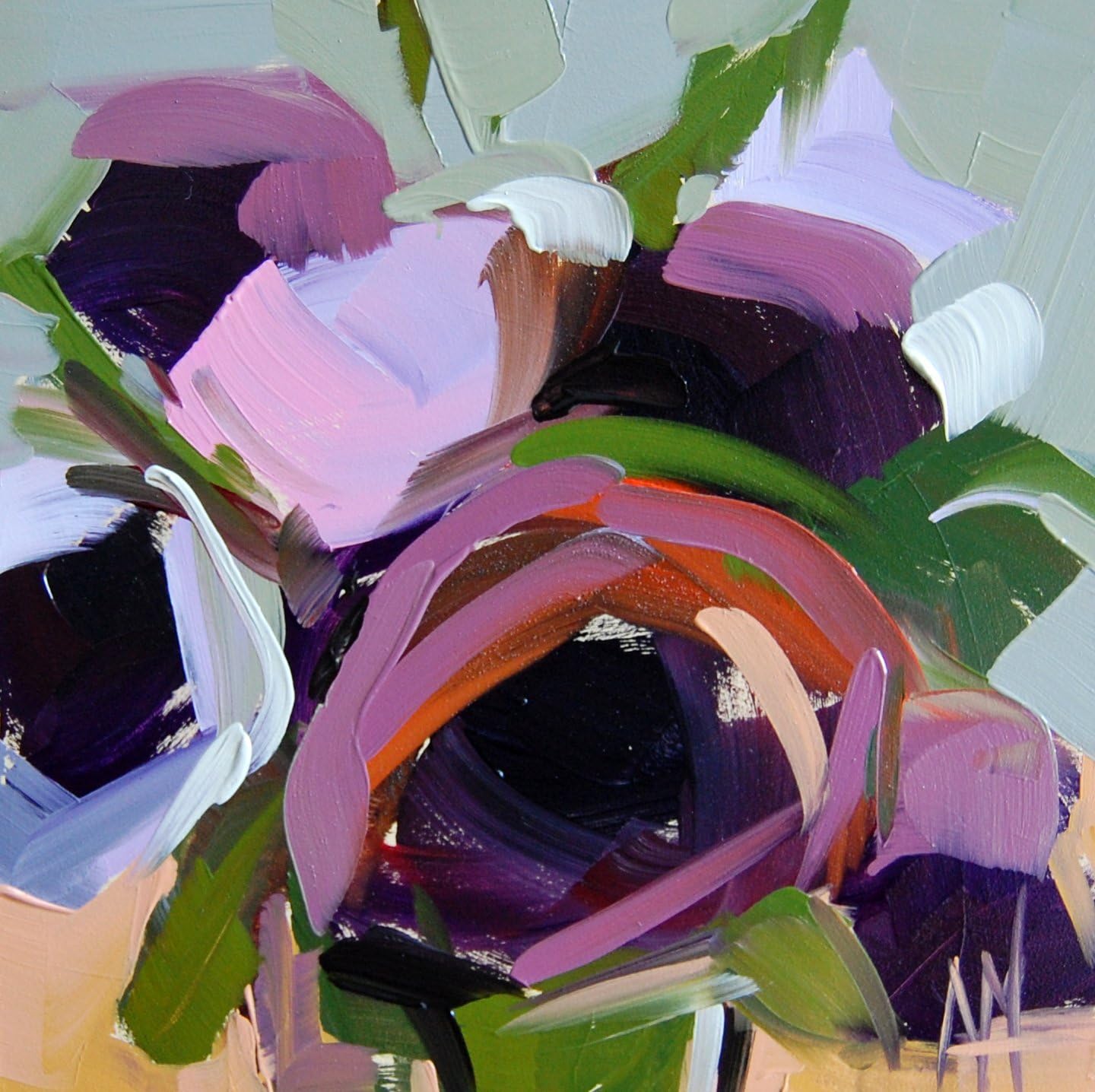 Purple Posies Floral Art Print by Angela Moulton 6 x 6 inch