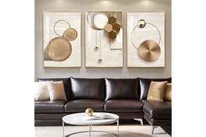 CUSPIN Large Framed Modern Luxury Gold Wall Art for Living Room, 3 Piece Bright Style Art Prints Paintings Artwork for Walls, Bronze Gold Geometric Pictures for Hallway Stair Office Wall Decor 24x36 In